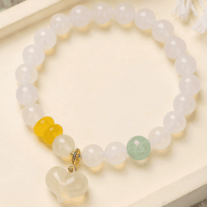 Pure Heart Bracelet – White Agate & Chalcedony with Heart Charm