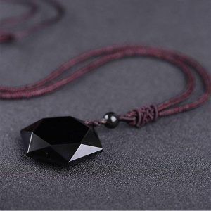 Black Obsidian Talisman - Necklace for Protection - Buddha & Karma