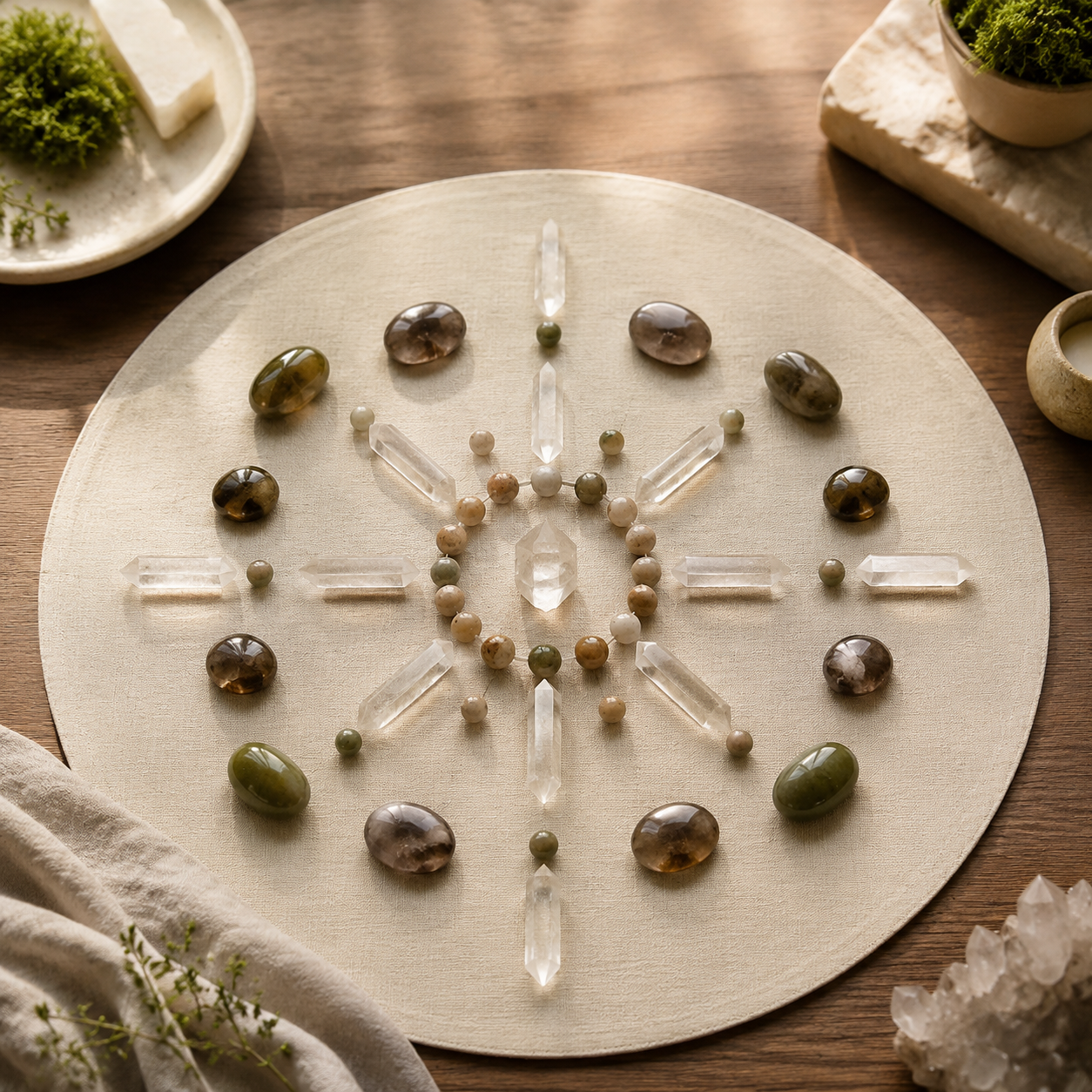 Home crystal energy grid arranged in an intentional geometric layout